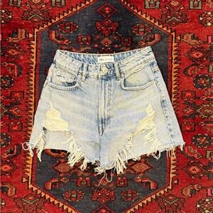 Zara Blue Jean Shorts Distressed Raw Hem